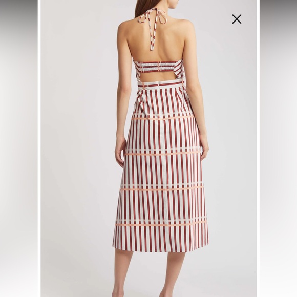 DU PARADIS St. Tropez Stripe Halter Neck Midi Dress in Coral Reef Stripe - Picture 4 of 16